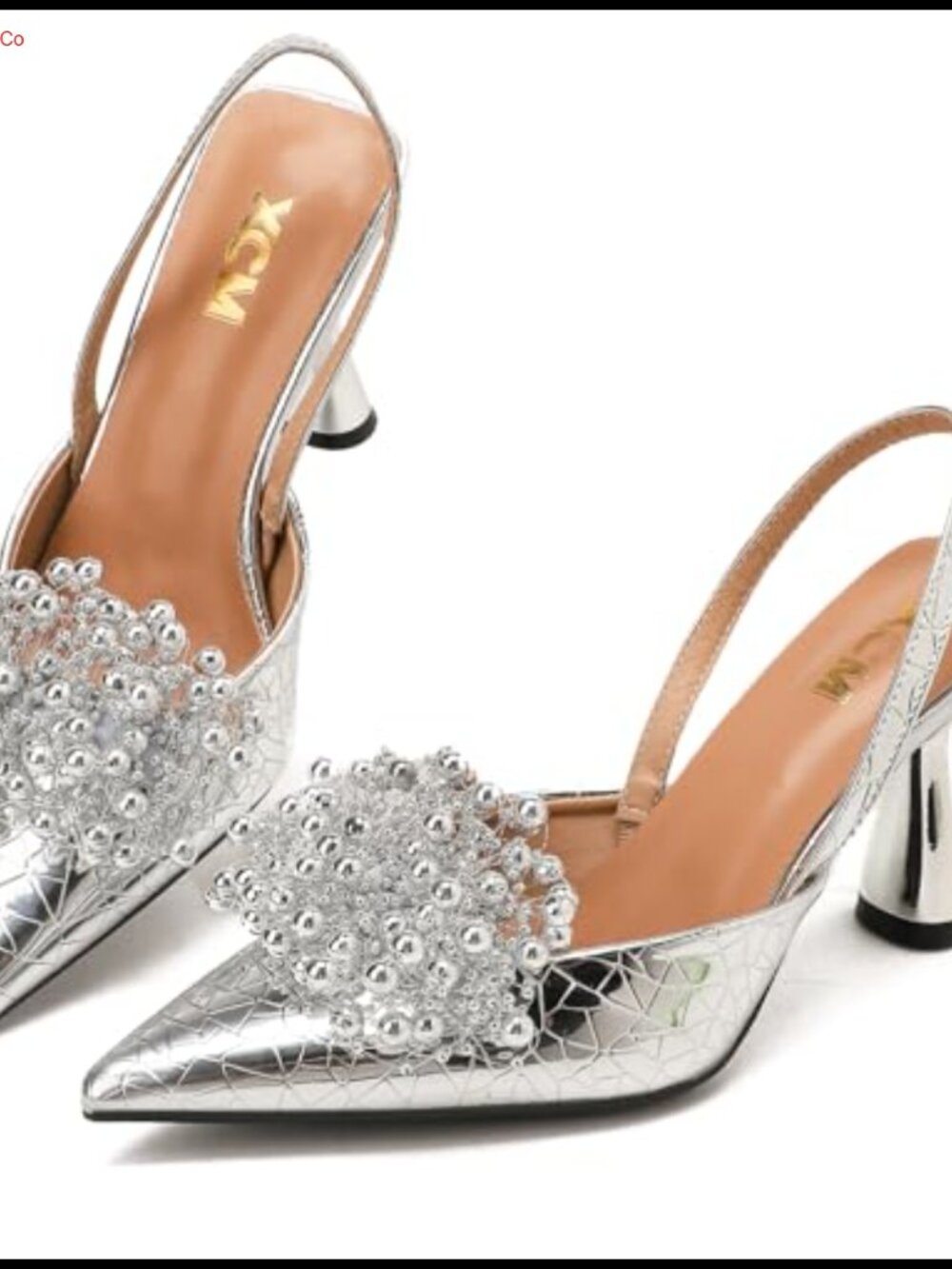 Slingback Pumps Pointed Toe Beaded Block Heel Formal Dress Shoes